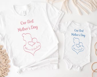 First mothers day shirt 2026, our first mothers day shirt, new mommy gift, mothers day matching outfit, mom girl baby shirt,mom boy baby tee