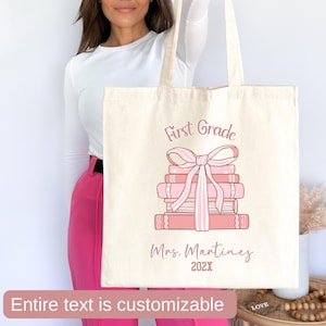 Personalized First Grade Teacher Bag, Custom Back To School Tote, Teacher Appreciation Gift For Educators, Teacher Appreciation Classroom