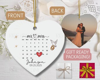 Personalized Calendar Ornament, Wedding Anniversary Gift, Mr and Mrs Photo Christmas Ornament, Married Keepsake, Wedding Christmas Gift 2026