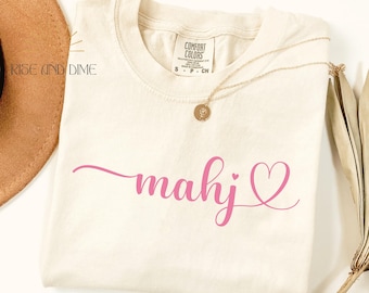 Mahj Heart Shirt, Mah Jong TShirt, Mahjong Graphic Tee, Funny Game Night Gift for Her, Retro Vintage Mahjong Lover T-Shirt
