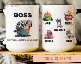 Funny Dumpster Fire Boss Mug, Personalized Office Humor Gift For Boss Or Coworker, Custom Team Cup, Gag Work Coffee Mug For Christmas
