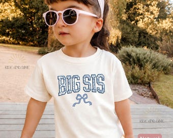 Toile De Jouy Big Sister Shirt, Chinoiserie Blue Bow Sis Tee, Sibling Announcement Shirt
