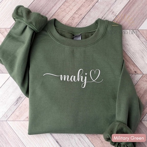 EMBROIDERED Mahj Heart Sweatshirt, Mah Jong Sweater, Mahjong Graphic Tee, Funny Game Night Gift for Her, Retro Vintage Mahjong Lover T-Shirt