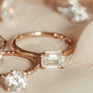 2CT Smaragdschliff Moissanite Ehering 14K Rose Gold Verlobungsring Solitär Diamant Jubiläumsring Versprechen Ring für sie Geschenk für sie