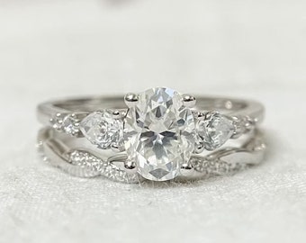 2 CT Oval Cut Moissanite Engagement Ring Set 14K White Gold Anniversary Ring Set Wedding Ring Set Promise Ring Gift For Her Ring For Woman