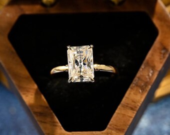 Radiant Cut Engagement Ring Yellow Gold Hidden Halo Moissanite Pave Bridal Wedding Promise Ring Anniversary Gift For Her Future Wife