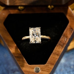 Radiant Cut Moissanite Engagement Ring 14K Yellow Gold Anniversary Ring Hidden Halo Wedding Ring Gift For Her Ring For Woman Promise Ring