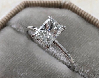 Radiant Cut Moissanite Engagement Ring 14K White Gold Anniversary Ring Solitaire Diamond Wedding Ring Promise Ring Gifts for Girlfriend Ring