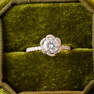 Bloemenring 14K roségouden verlovingsring ronde Moissaniet jubileumring Halo trouwring belofte ring cadeau voor haar sterlingzilveren ring