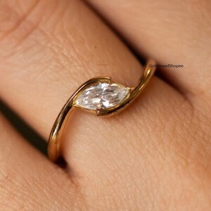 Heart Cut Promise Ring, Yellow Gold Bezel Set, Solitaire Dainty Stacking Band, Moissanite Minimalist Anniversary Gift For Girlfriend Her