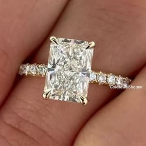 2.5 CT Radiant Cut Moissanite Anniversary Ring 14K Yellow Gold Engagement Ring Hidden Halo Wedding Ring Gift For Her Promise Ring For Woman