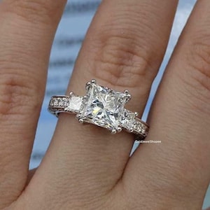 2 CT Princess Cut Moissanite Engagement Ring 14K White Gold Anniversary Ring Princess Wedding Ring Promise Ring For Woman Gift For Her