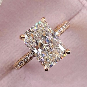 3.5 CT Radiant Cut Moissanite Engagement Ring 14K Yellow Gold Anniversary Ring Hidden Halo Wedding Ring Anniversary Gift Promise Ring