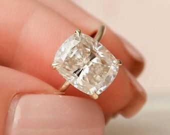 Cushion Moissanite Engagement Ring 14K White Gold Anniversary Ring Hidden Halo Wedding Ring Anniversary Gift For Her Promise Ring For Woman