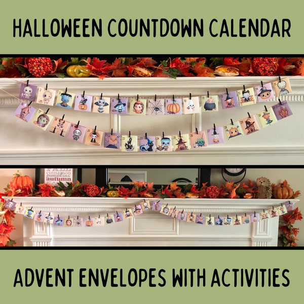 Cute Halloween Countdown Calendar, Halloween Advent Activity Envelopes, Fall Bucket List