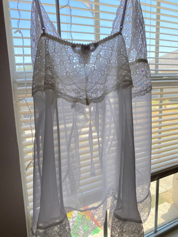 VS White Lace & Sequined Babydoll Top - image 4