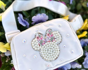 Ivory Mouse Crossbody Bag: Pearl Embroidered Theme Park Fanny Pack