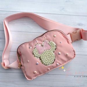 Mouse Soft Pink Crossbody Bag, Bridal Pearl Mouse Bag, Theme Park Fanny pack