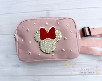 Mouse Soft Pink Crossbody Bag, Bridal Pearl Mouse Bag, Theme Park Fanny pack