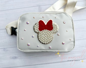 Pearl Mouse Crossbody Bag: Red Bow Theme Park Fanny Pack