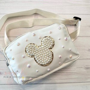 Mouse Ivory Crossbody Bag, Bridal Pearl Mouse Bag, Theme Park Fanny pack