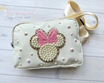 Mouse Ivory Crossbody Bag, Bridal Pearl Mouse Bag, Theme Park Fanny pack