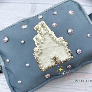 Castle Dusty Blue Crossbody Bag, Bridal Pearl Castle Bag, Theme Park Fanny pack