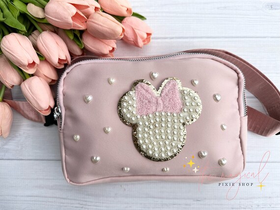 Heart Pearls Bow Mouse Soft Pink Crossbody Bag, Bridal Pearl Mouse