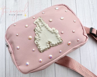 Castle Soft Pink Crossbody Bag, Bridal Pearl Castle Bag, Theme Park Fanny pack