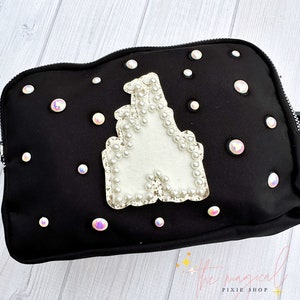 Castle Black Crossbody Bag, Bridal Pearl Bag, Theme Park Fanny pack