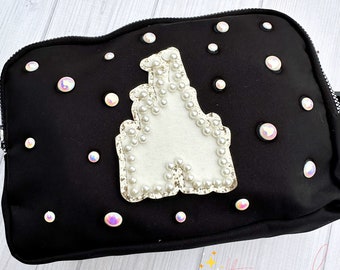 Castle Black Crossbody Bag, Bridal Pearl Bag, Theme Park Fanny pack