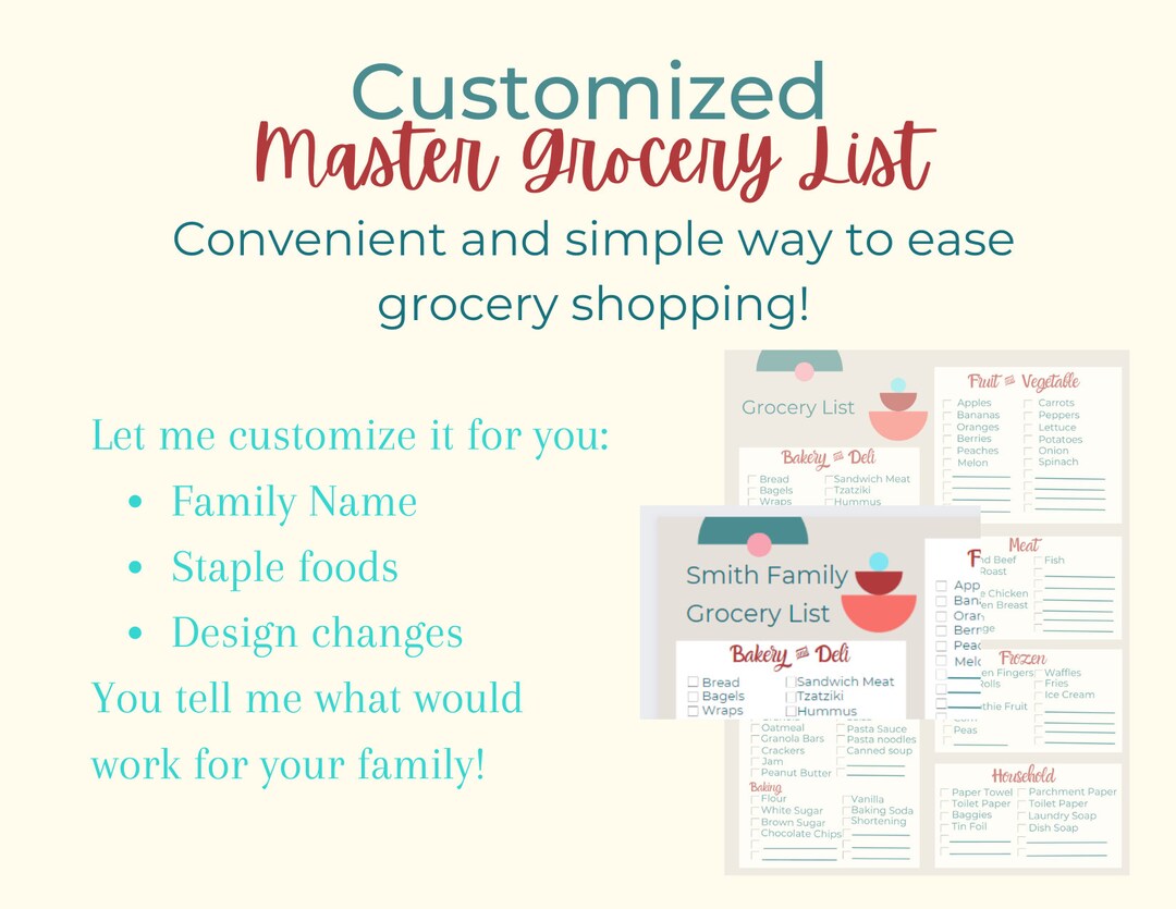 Customized Master Grocery List - Etsy