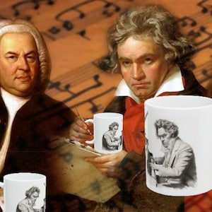 Intense Beethoven Coffee Mug, Classical Composer Mug, Piano Ludwig Van Portrait Mug, Cool Surreal Beethoven Sketch Design Mug, Musicians Cup