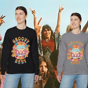 Fajna, groovy, dziecięca, psychodeliczna bluza, koszulka z napisem hipisowskim z lat sześćdziesiątych, nostalgiczny top Flower Power, bluza w stylu retro vintage z lat 60.