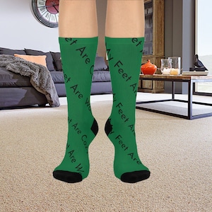 Green Affirmation Socks - Cozy Cushioned Crew - Unique Birthday Gift for Him or Her - Positivity for Husband or Wife - Fun and Stylish