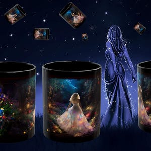 Tazza da caffè con principessa affascinante, tema giardino luminoso, meravigliose stoviglie da fiaba, tazza da tè magica e incantata, design ispirato alla fantasia
