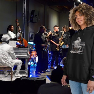Cool Jazz Pencil Sketch Sweatshirt Hoodie, Hip Music Lover Hooded Sweatshirt, Monk Inspired Piano Design,Bebop Thelonious Style Hooded Shirt