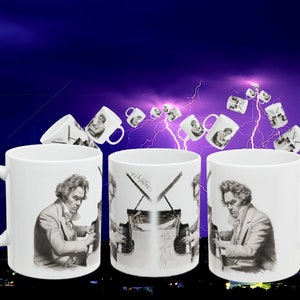 Classical Composer Beethoven Coffee Mug, Ludwig Van Beethoven Coffee Mug, Extreme Madness Piano Music Cup, Cool Black White Design Mug