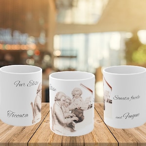 Beethoven Mozart Bach Coffee Mug, Classical Music Composers Gift Mug, Piano Genius Coffee Cup, Musical Collaboration Pencil Sketch Art Mug