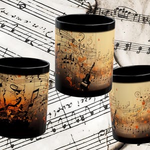 Black Abstract Musical Notation Design Coffee Mug, Exiting Chaos Inspired Mug, Wonderful Piano Enthusiasts Gift, Musician Coffee Lover Mug