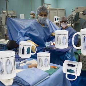 Doctors Ceramic Coffee Mug, Medical Coats Stethoscopes Abstract Aesthetic Mug, Perfect Medical Professionals Healthcare Workers Gift Mug