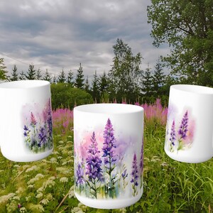 Mooie 15 oz lavendel boeket keramische mok, paars violet wilde bloemen bloesem mok, feestelijk cadeau voor moeder, Moederdag of vakantie decor