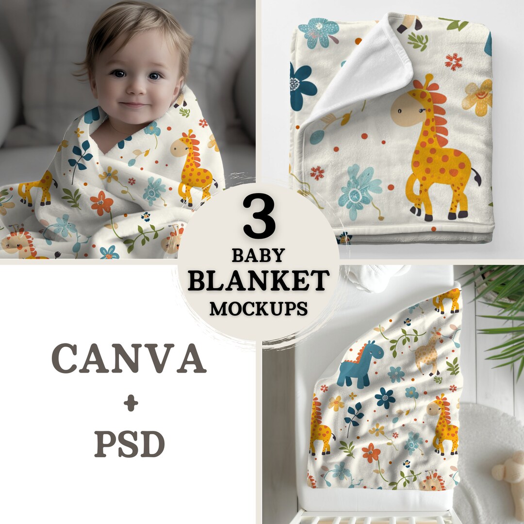 Baby Blanket Mockup Canva Drag and Drop PSD Smart Object Baby