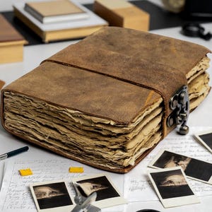 Diario vintage in pelle fatto a mano - Libro delle ombre con incantesimi vuoti, diario Grimorio, taccuino di viaggio, chiusura con lucchetto e bordo frastagliato