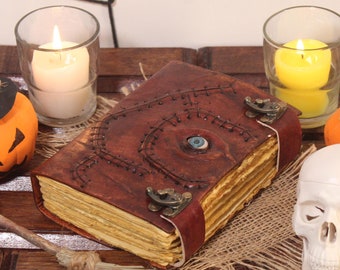 Vintage Hocus-Pocus Leather Journal, Embossed Spell Book, Witchcraft Notebook, Sketchbook, Dream Diary, Personalized Gift for Magic Lovers