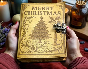 Merry Christmas Journal Vintage Handmade Notebook with Antique Lock | Gift Edition Vintage