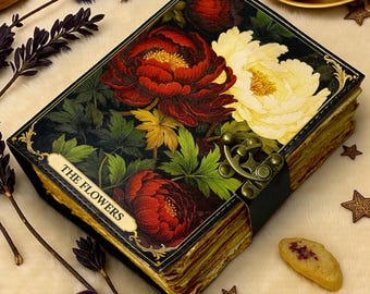 Vintage Floral Leather Journal with Lock – Antique Writing Notebook, Unique Book of Shadows, Diary, Gift for Women, Handmade Sketchbook DND