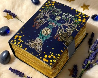 Mother of Earth 400-Page Leather Grimoire Journal – UV-Printed Book of Shadows, Wiccan Pagan Witchcraft Spellbook, Handmade Gift for Her/Him