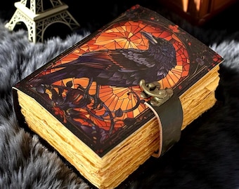 The Raven Leather Journal Gothic Grimoire Book of Shadows Handmade Paper Witchcraft Wiccan Pagan Magical Diary Spellbook Witchy Notebook