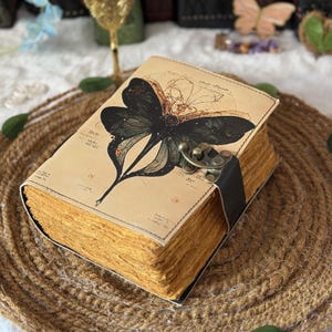 Luna Moth Leather Journal Blank Book of Shadows Witchcraft Spellbook Wiccan Pagan Grimoire Magical Diary Handmade Witchy Notebook Gift
